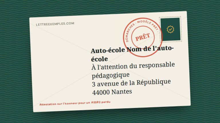 Attestation sur l'honneur pour un ASSR2 perdu