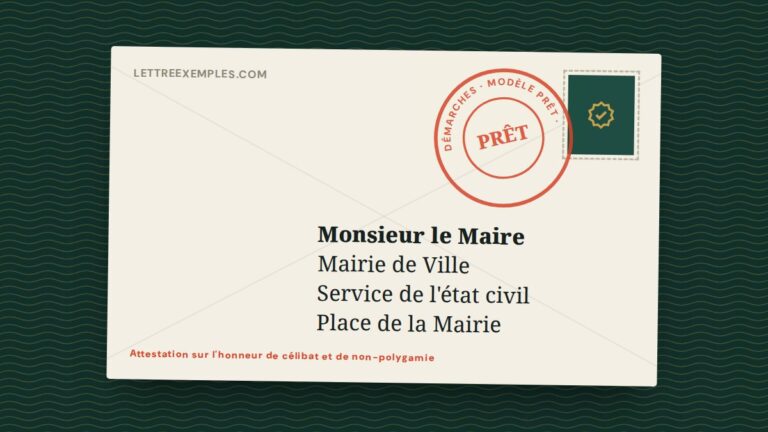 Attestation sur l'honneur de célibat et de non-polygamie