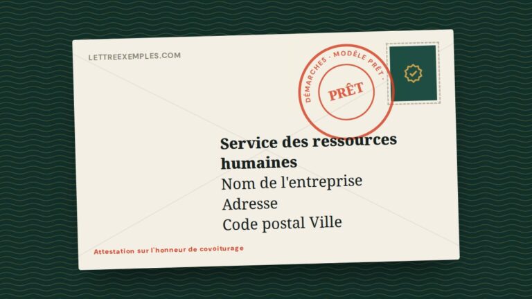 Attestation sur l'honneur de covoiturage