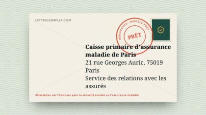 Attestation sur l'honneur pour la sécurité sociale ou l'assurance maladie