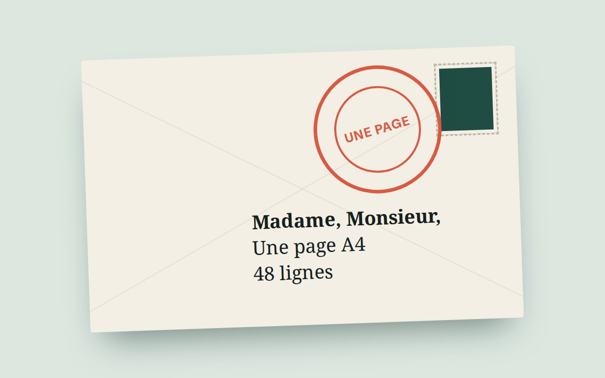 Une lettre qui tient sur une page A4 de 48 lignes