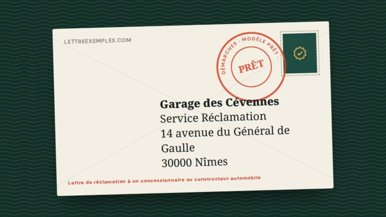 Lettre de réclamation à un concessionnaire ou constructeur automobile