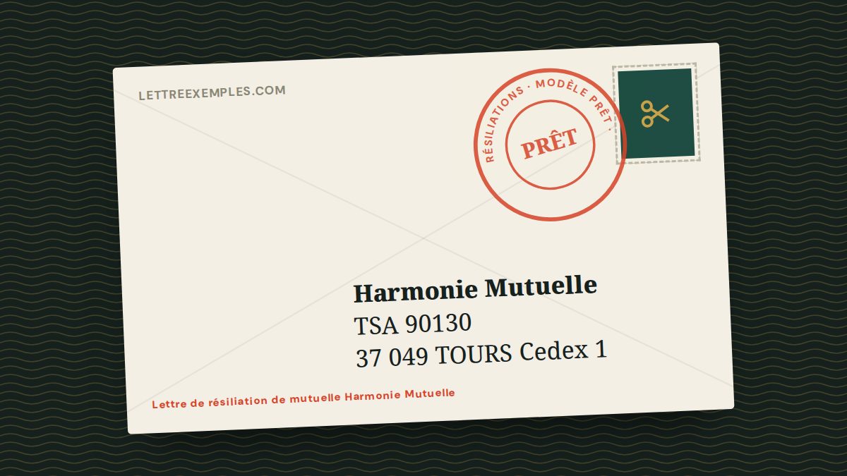 Lettre de résiliation de mutuelle Harmonie Mutuelle