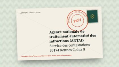 Contestation d'une amende envoyée à une mauvaise adresse
