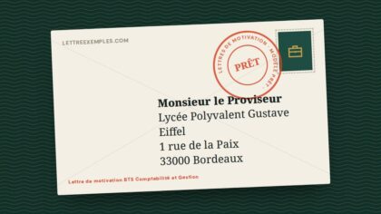 Lettre de motivation BTS Comptabilité et Gestion